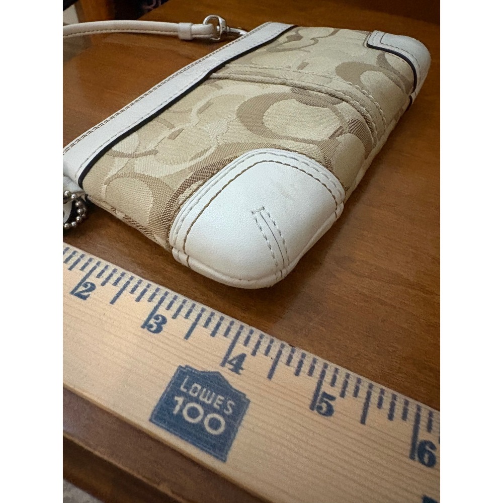 Coach Signature Jacquard Mini Wristlet Pouch Khaki Ivory Y2K - Picture 7 of 7